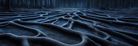 Dark Forest Mystical Tree Roots Nature Background Image art old blue deep soil trees earth sceneの素材