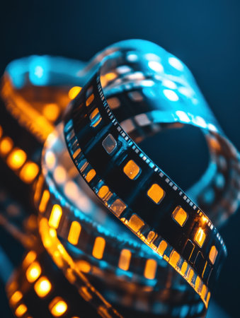 Blue Orange Film Reel Abstract Background Cinematic Media art dark movie retro image video lightの素材