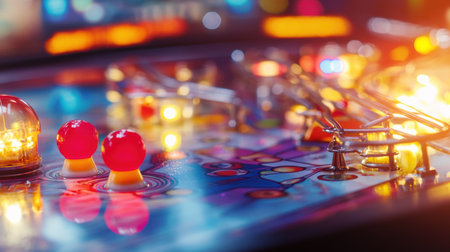 Vibrant Pinball Machine Close Up Red Bulbs Game Play Retro Arcade Fun Colorful Lights Entertainmentの素材