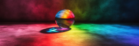 Rainbow Crystal Ball on Colorful Background Artistic Photography life dark glass image light stillの素材