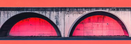 Abstract Concrete Bridge Architecture Red Pink Urban Design art wall curve color style image sceneの素材