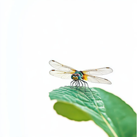 Beautiful Dragonfly on Green Leaf Nature Wildlife Insect Photography art macro wings fauna imageの素材