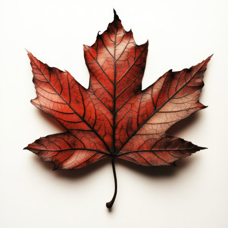 Single Dried Maple Leaf Autumn Red Brown Nature Art Fall Life Tree Wood Plant Veins Image Colorの素材