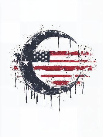 American Flag Crescent Moon Grunge Design Distressed Graphic Patriotic Stars Stripes Vintage art redの素材