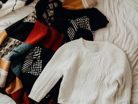 Cozy Autumn Winter Knitwear Collection Cream Sweater Throw Blanket warm soft wool home fall yarnの素材