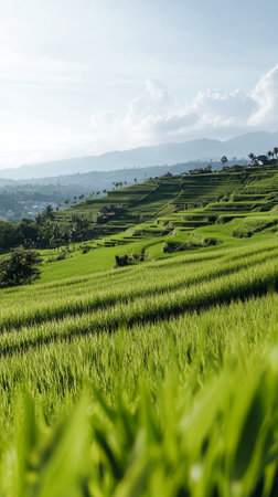 Stunning Green Rice Terraces Lush Landscape View Scenic Natural Beauty Tranquil Asian Paddy Fieldsの素材