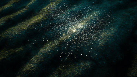Abstract Sparkling Galaxy Dark Teal Gold Texture Background Digital Art Design Blue Space Starsの素材