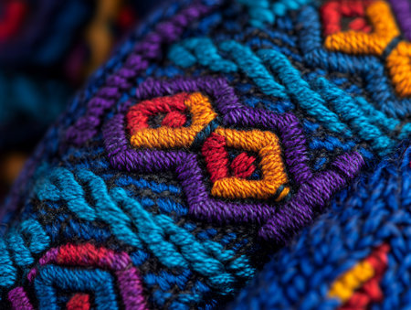 Vibrant Colorful Textile Pattern Detailed Macro Shot Intricate Embroidery Bohemian Style Richの素材