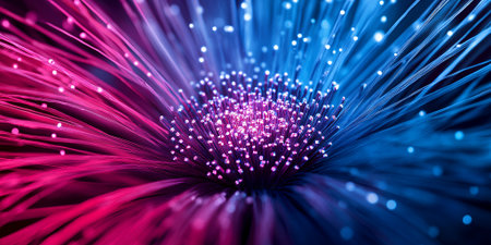Abstract Fiber Optics Background Purple Blue Technology Digital Art Data Glow Speed Light Linesの素材
