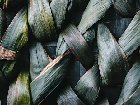 Dark Green Tropical Leaves Woven Pattern Nature Texture Background art lush plant image photo decorの素材