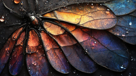 Intricate Butterfly Wings Detailed Macro Photography Rich Jewel Tones Nature Insect up art red wetの素材