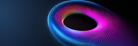 Abstract Colorful Neon Glowing Torus Digital Art Background Design Loop Light Curve Bright Modernの素材