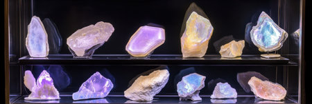Vibrant Gemstone Collection Showcase Natural Minerals Purple Blue Yellow Crystals Geology Specimensの素材