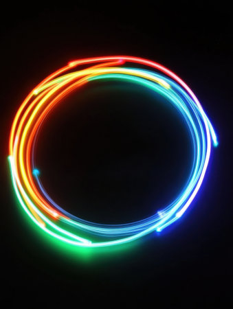 Abstract Colorful Light Trails Circular Design Modern Graphic Background Art Neon Glow Flow Formの素材
