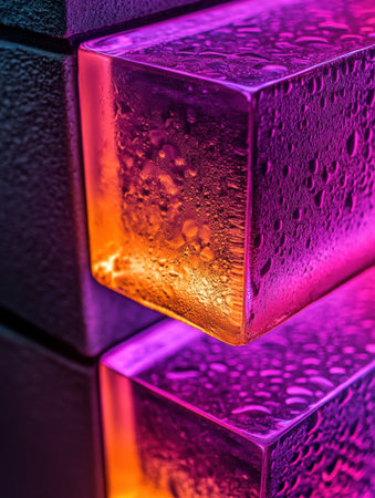 Abstract Neon Cubes Wet Glass Purple Orange Texture Background Art Bold Image Color Light Shinyの素材