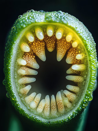 Magnified Green Plant Detailed Macro Photography Stunning Nature up life leaf stem view image floraの素材