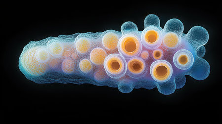 Abstract Cellular Structure Blue Orange Organic Digital Art Background Mesh Image Nodes Designの素材