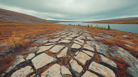 Autumnal Stone Path Scenic Landscape View Nature Travel Photography Sky Road Fall Grey Wild Calmの素材