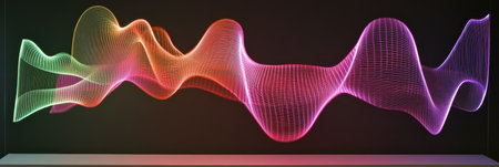 Abstract Colorful Flowing Waveform Digital Art Design Background Red Pink Mesh Green Light Curveの素材