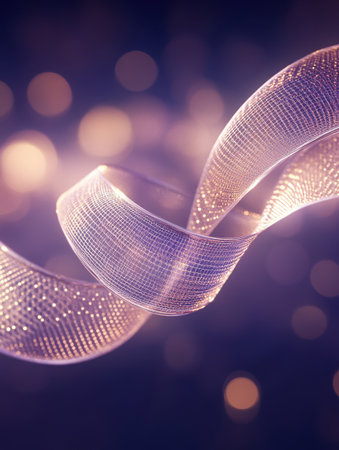Abstract Purple Swirling Ribbon Digital Art Elegant Design Background Texture Glowing Lights Modernの素材