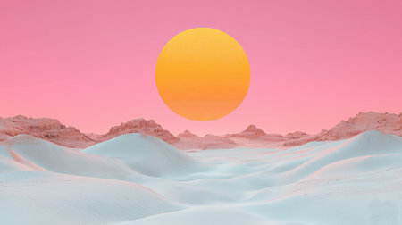 Surreal Landscape with Yellow Sun and Pastel Hued Hills Underneathの素材