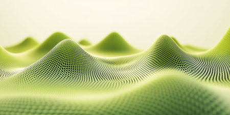 Abstract landscape of wavy green hills with a textured dot pattern design.の素材