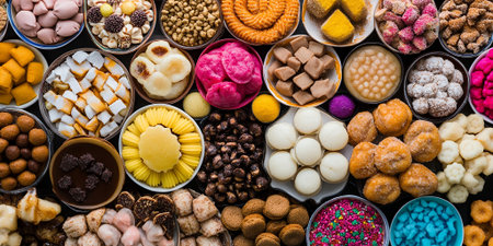 Colorful Sweet Treats Delicious Candy Assortment Festive Food Background Sugar Sweets Variety tastyの素材