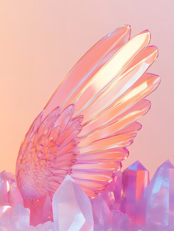 Pink Crystal Wing Abstract Art Pastel Dreamlike Fantasy Iridescent Glass Wing Elegant Delicateの素材