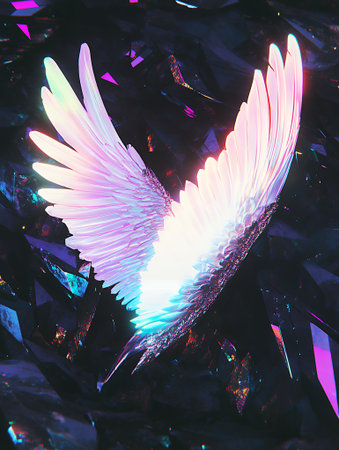 Luminous Angel Wings Crystal Fantasy Art Digital Design Abstract Background 3d pink blue dark neonの素材