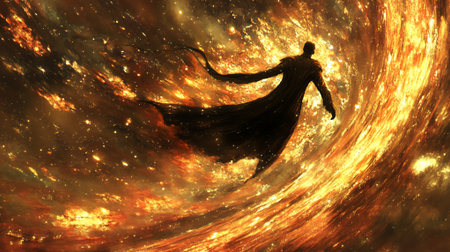 Cosmic Being Golden Galaxy Abstract Figure Surreal Art Painting Sky Dark Space Power Light Brownの素材