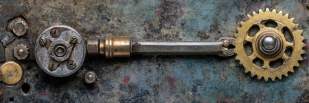 Vintage Industrial Gear Mechanism Antique Brass Steel Rusty Texture Background up cog old art darkの素材
