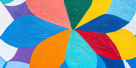 Vibrant Colorful Abstract Geometric Design Painted Wall Art Texture Background red blue teal aquaの素材