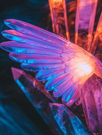 Neon Pink Purple Angel Wings Crystal Background Fantasy Art glow blue image light color magic shineの素材