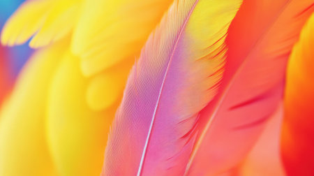 Vibrant Red Yellow Parrot Feathers Soft Texture Background art bird pink warm wing fauna image macroの素材