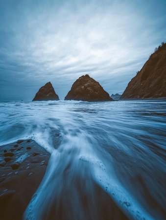 Stunning Ocean Landscape Dramatic Rocks Coastal Scene Pacific Northwest Seascape Blue Water sky viewの素材