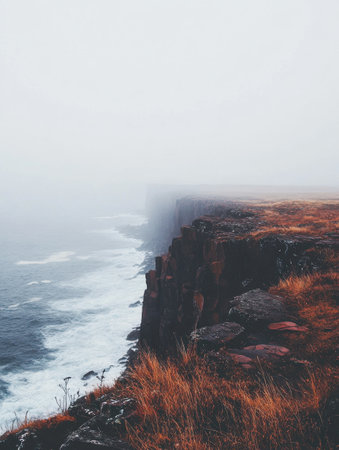 Dramatic Coastal Cliff Dramatic Ocean View Foggy Seascape Icelandic Landscape sky cold mist darkの素材