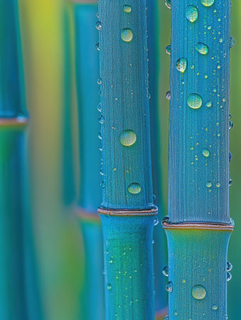Teal Bamboo Stalks Dew Drops Nature Serenity Background Green up zen eco spa leaf plant macro waterの素材