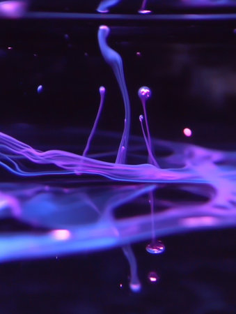 Abstract Purple Blue Liquid Ink Drops Swirling Design Artistic Background dye neon flow dark colorの素材