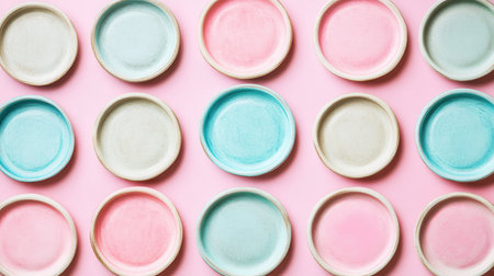Pastel Colored Ceramic Plates Pink Blue Beige Tabletop Design food home cute ware tone decor styleの素材