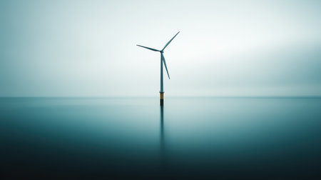 Offshore Wind Turbine Ocean Energy Clean Power Minimalist Seascape sky eco blue calm green waterの素材