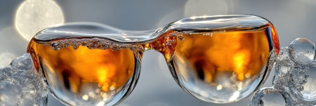 Abstract Amber Liquid in Glass Artistic Macro Photography ice cool life form drop water shiny clearの素材