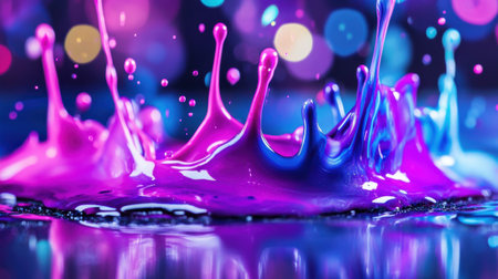 Vibrant Purple Blue Paint Splash Dynamic Action Abstract Background art wet ink dye mix neon darkの素材