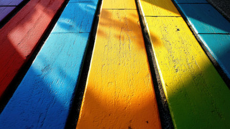 Vibrant Rainbow Wooden Planks Colorful Texture Background Summer art red blue bold happy image linesの素材