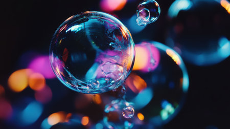 Vibrant Colorful Bubbles Abstract Background Digital Art Design dark neon pink blue cool soap shinyの素材