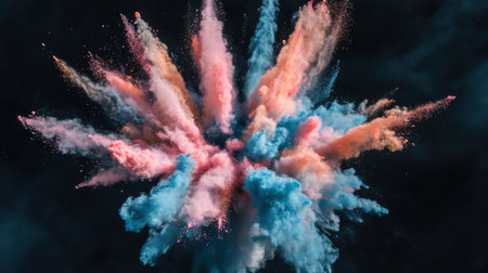 Abstract Colorful Powder Explosion Artistic Design Vivid Hues Background Image Pink Blue Dark Smokeの素材
