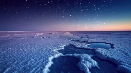 Stunning Night Sky over Icy Salt Flats Peaceful Winter Landscape Serenity ice cold blue pink calmの素材
