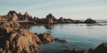 Serene Coastal Rockscape Tranquil Ocean View Stunning Nature Photography Breathtaking Seascapeの素材