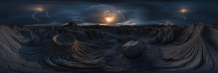 Dramatic Desert Landscape Night Storm Sunset Rock Formations sky art 360 dark wild view gray blueの素材