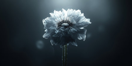 Elegant White Dandelion Flower Dark Background Artistic Nature Photography Soft Grey Blue Life Weedの素材