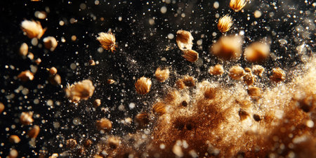 Golden Seeds Exploding Abstract Nature Background Design art dust brown macro burst image styleの素材